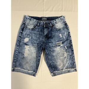 Buckle Black Denim Jean Shorts Blue Distressed Mens Size 30 Cut Off 10” Inseam